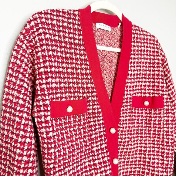Sandro Womens Brandy Tweed Cardigan Button Front Cropped Red White Size 1 Small - Picture 4 of 10